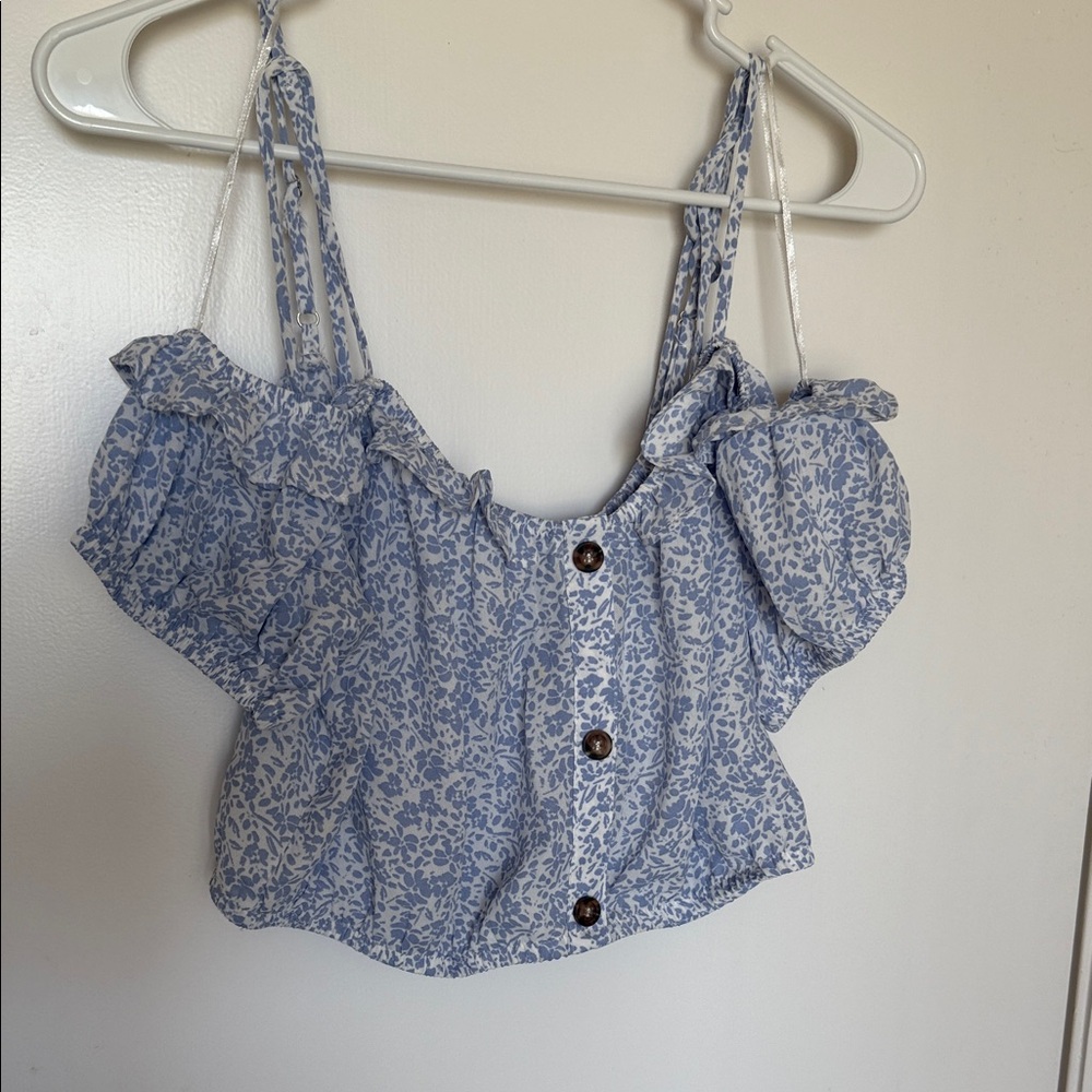 Sienna Sky Blue Floral Crop Top